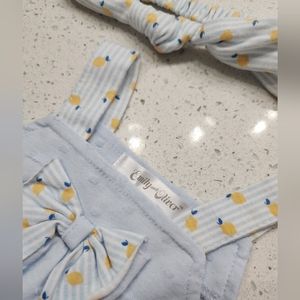 Emily and Oliver 3-6 month baby bubble romper blue yellow lemons